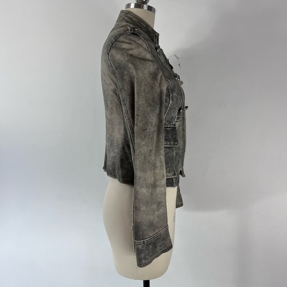 ASO Hannah Montana Miley Cyrus Gray Distressed Leather Military Jacket XS - Picture 9 of 14